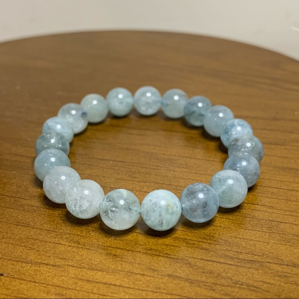 10mm Aquamarine stone beads meditation elastic bracelet